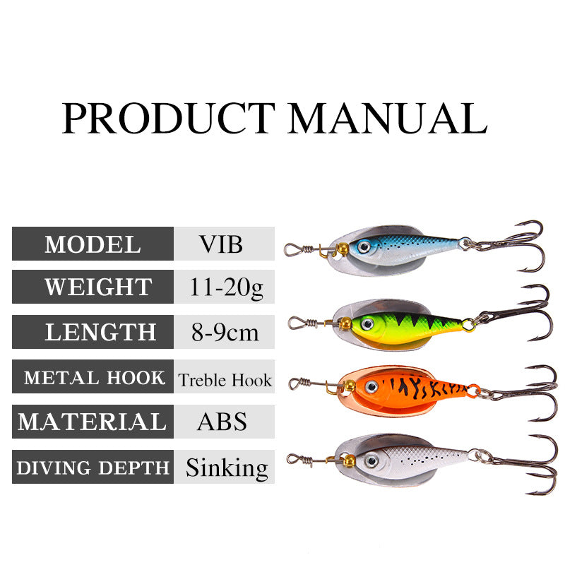 15 g Metall-Spinner VIB-Köder mit Drillingen – Weitwurf-Vibrationslöffelköder für Süß- und Salzwasser, geeignet für die Suche in der gesamten Wassersäule, Großpackung