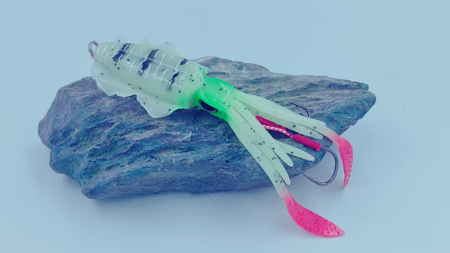 1-Pack Glow-in-the-Dark Soft Bait Lure with Hook – Realistic Artificial Cuttlefish/Octopus Bait for Saltwater Fishing, Designed for Squid, Cuttlefish, and Octopus Luring