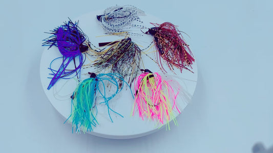 5-Packs, Weedless Silicone Skirt Jig with Grub-Style Legs – Snag-Resistant Lead Head for Heavy Cover Bass Fishing