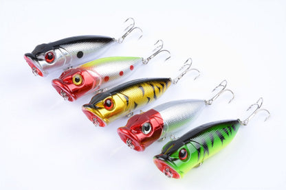 2,5" Topwater Popper Köder (0,43 oz) – Lebensechtes Fischdesign in 5 leuchtenden Farben, Oberflächenköder für Barsch, Forelle und Weißfische (Großpackung)