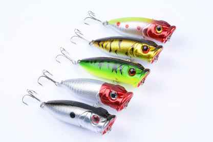 2,5" Topwater Popper Köder (0,43 oz) – Lebensechtes Fischdesign in 5 leuchtenden Farben, Oberflächenköder für Barsch, Forelle und Weißfische (Großpackung)