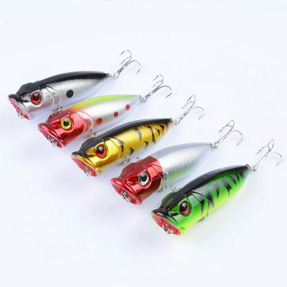 2,5" Topwater Popper Köder (0,43 oz) – Lebensechtes Fischdesign in 5 leuchtenden Farben, Oberflächenköder für Barsch, Forelle und Weißfische (Großpackung)