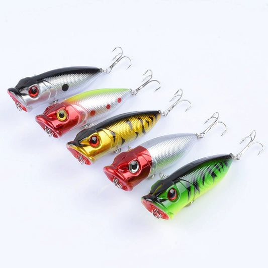 2.5" Topwater Popper Lure (0.43 oz) – Lifelike Fish Design in 5 Vibrant Colors, Surface-Action Hard Bait for Bass, Trout & Panfish (Bulk Pack)