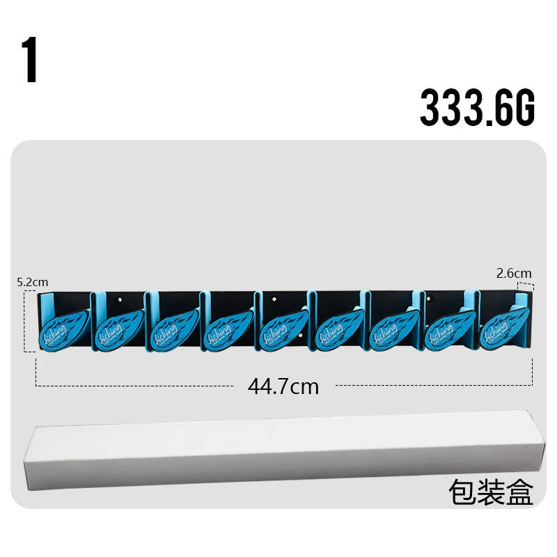 Angelrutenhalter mit 9 Haken und Federmechanismus – Wandmontage ohne Bohren für Köder und Spinnruten, platzsparender Organizer für Garage, Balkon oder Angelzimmer 