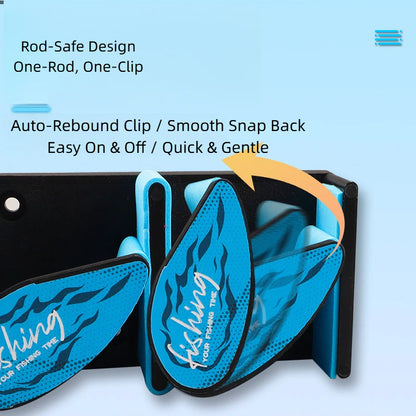 Angelrutenhalter mit 9 Haken und Federmechanismus – Wandmontage ohne Bohren für Köder und Spinnruten, platzsparender Organizer für Garage, Balkon oder Angelzimmer 