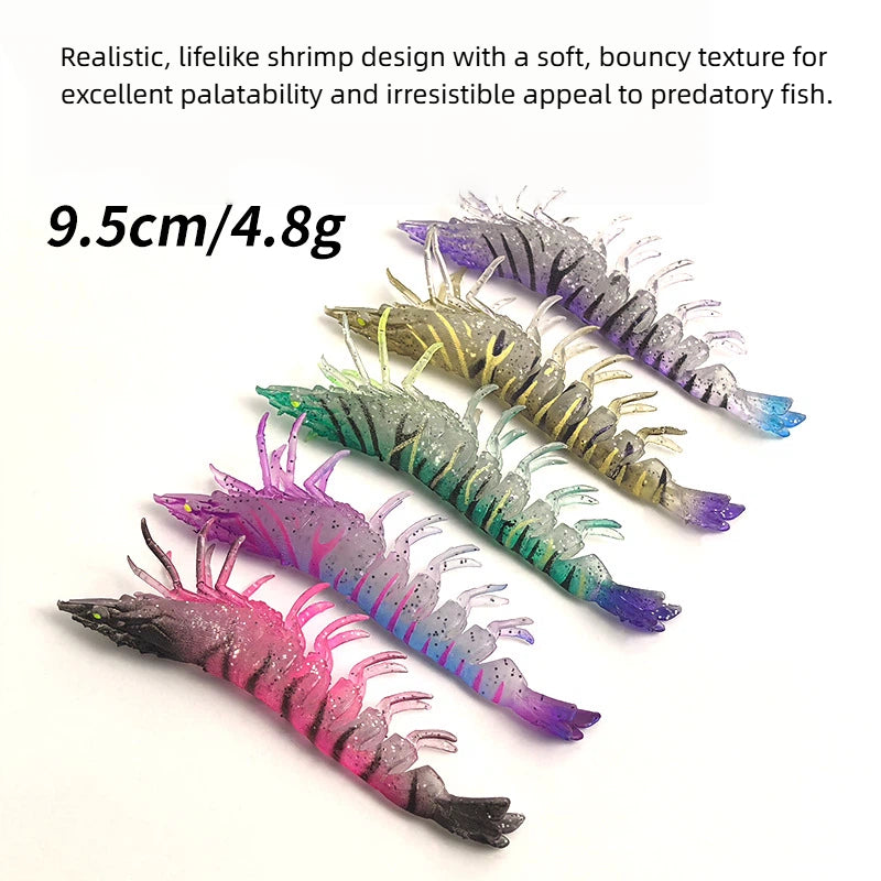 Weichköder in Garnelenform – Realistisches, naturgetreues Garnelen-Design mit weicher, elastischer Textur für hervorragende Schmackhaftigkeit und unwiderstehliche Anziehungskraft auf Raubfische. Leuchtet im Dunkeln.