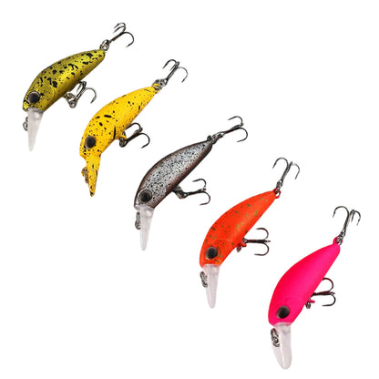 Topwater Floating Minnow Fishing Lure - 1.8" 1/10oz Ultralight Hard Bait with Diving Lip, Rattle Beads & Sharp Treble Hooks - Professional Bionic Crankbait for Bass, Crappie, Panfish & Perch - 5pc/Bulk