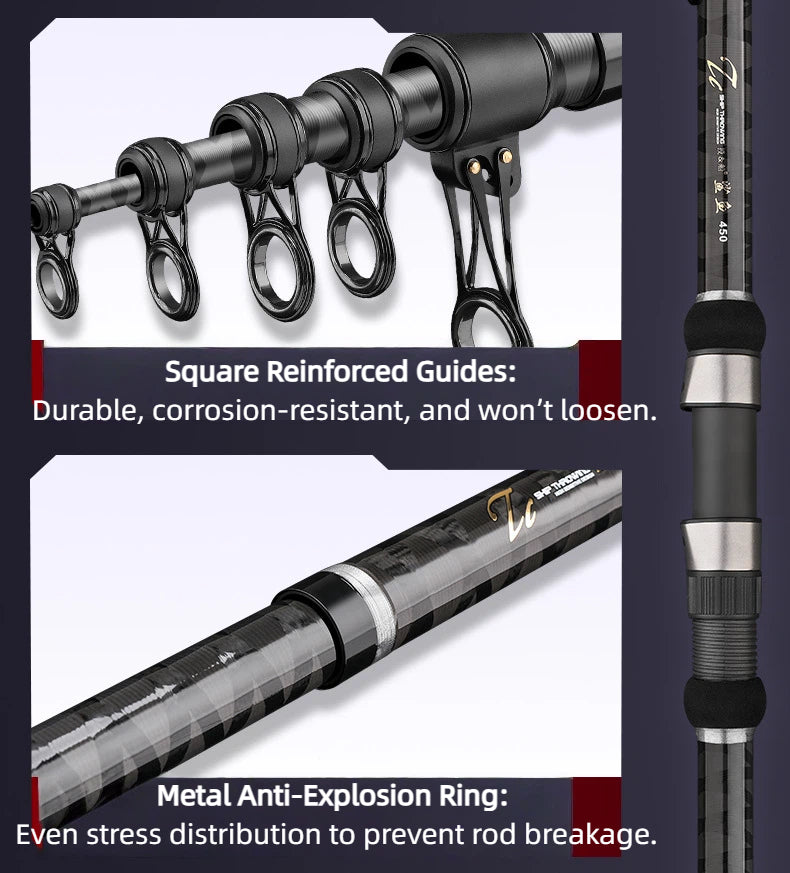 Carbon Fiber Telescopic Fishing Rod & Reel Combo Kit - Black Gold Mini Portable Travel Fishing Pole, 13.4" Collapsed, Freshwater/Saltwater w/ Accessories, Spining Reel/Baitcasting Reel