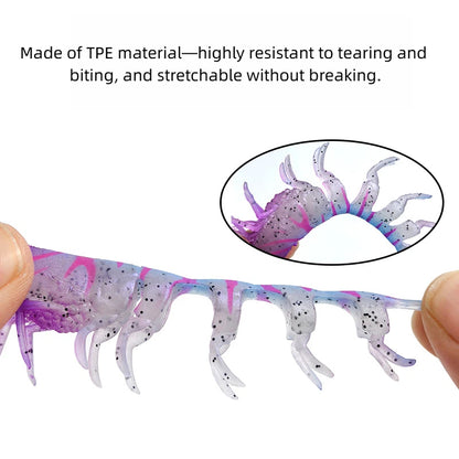 Weichköder in Garnelenform – Realistisches, naturgetreues Garnelen-Design mit weicher, elastischer Textur für hervorragende Schmackhaftigkeit und unwiderstehliche Anziehungskraft auf Raubfische. Leuchtet im Dunkeln.