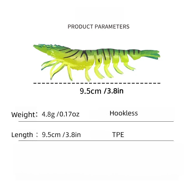 Weichköder in Garnelenform – Realistisches, naturgetreues Garnelen-Design mit weicher, elastischer Textur für hervorragende Schmackhaftigkeit und unwiderstehliche Anziehungskraft auf Raubfische. Leuchtet im Dunkeln.