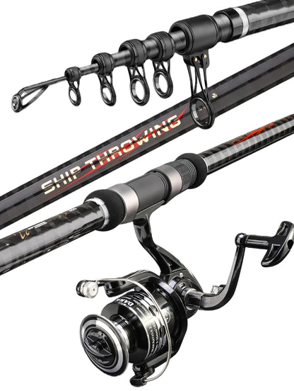 High Carbon Short Section Ultra-Light Heavy Duty Travel Surf Casting Spinning Rod Reel Combo  - Portable, Super Hard, Lightweight Fishing Rod Set for Sea Fishing and Long Distance Casting