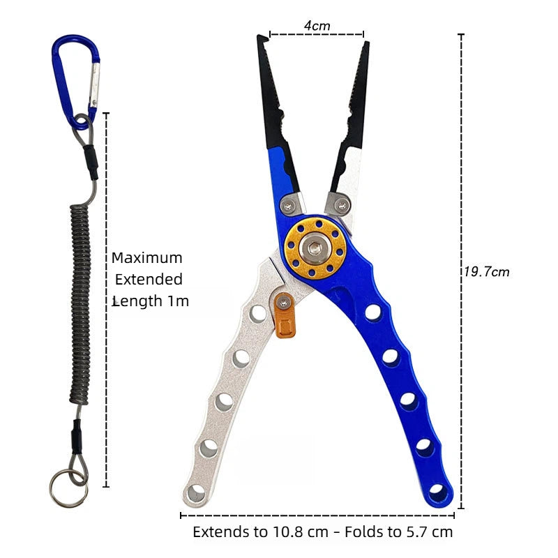 Aluminum Alloy Multi-Color Fishing Pliers Set – 3-in-1 Hook Remover, Line Cutter & Fish Lip Gripper with Lanyard and Carry Pouch for Saltwater, Lure & Bass Anglers
