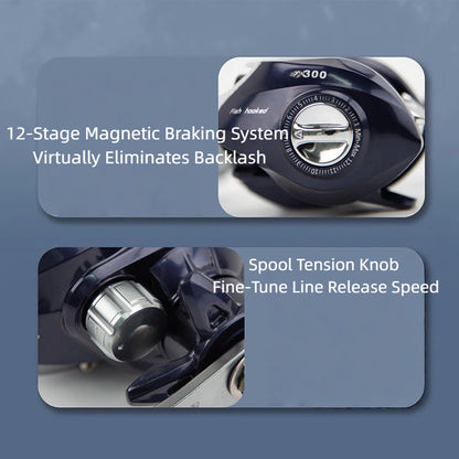 Lightweight Baitcasting Reel for Micro Lure & Long Cast – 7.1:1 High Speed, 12-Stage Dual Magnetic Brake, CNC Aluminum Spool, Ceramic Level-Wind, Star Drag, Metal Handle