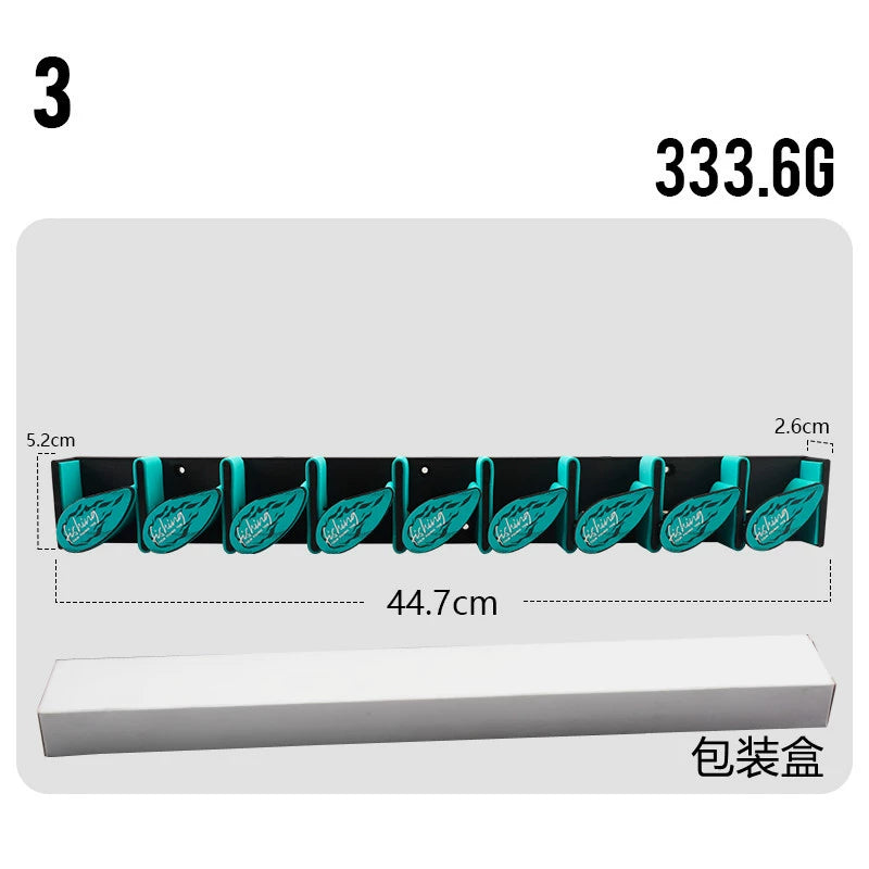 Angelrutenhalter mit 9 Haken und Federmechanismus – Wandmontage ohne Bohren für Köder und Spinnruten, platzsparender Organizer für Garage, Balkon oder Angelzimmer 