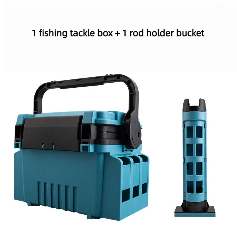 Multi-Functional Lure Tackle Box with Rod Holders & Seating – Heavy-Duty for Sea & Shore Fishing