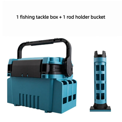 Multi-Functional Lure Tackle Box with Rod Holders & Seating – Heavy-Duty for Sea & Shore Fishing