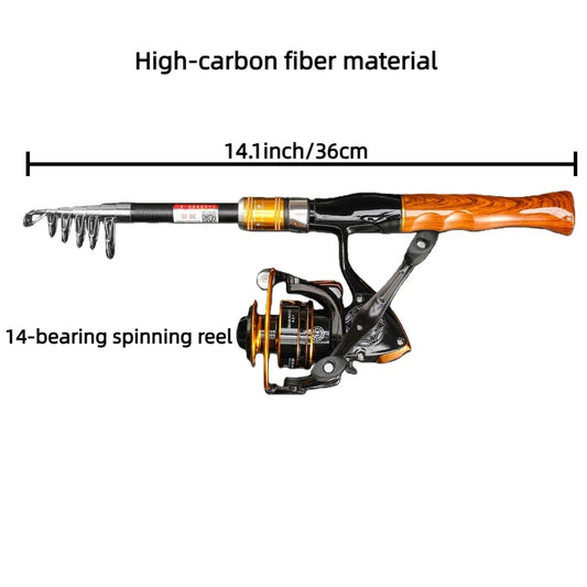 Carbon Fiber Telescopic Lure Fishing Rod and Spinning Reel Combo Set, Includes Fishing Rod, Reel, Lures, Hooks, and Fishing Line for Saltwater and Freshwater Fishing. Perfect for Beginner to Intermediate Anglers