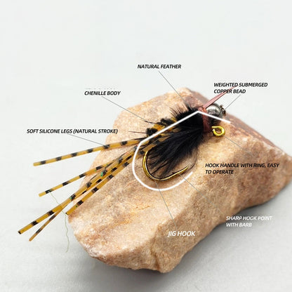 1.2g Jig Head Girdle Bug Fly with Spotted Rubber Legs - Realistic Stonefly Nymph Lure for Trout, Bass, and Panfish