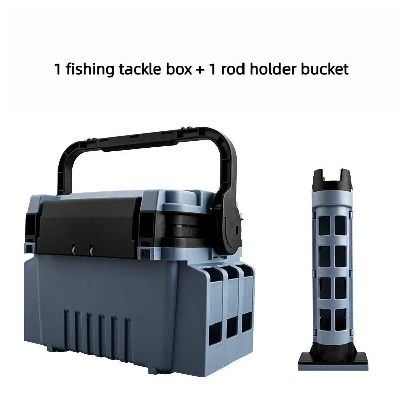 Multi-Functional Lure Tackle Box with Rod Holders & Seating – Heavy-Duty for Sea & Shore Fishing