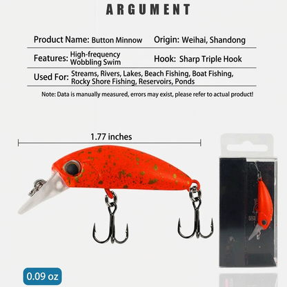 Topwater Floating Minnow Fishing Lure - 1.8" 1/10oz Ultralight Hard Bait with Diving Lip, Rattle Beads & Sharp Treble Hooks - Professional Bionic Crankbait for Bass, Crappie, Panfish & Perch - 5pc/Bulk