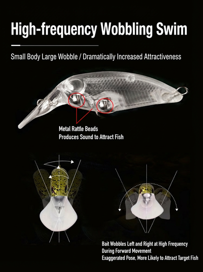 Topwater Floating Minnow Fishing Lure - 1.8" 1/10oz Ultralight Hard Bait with Diving Lip, Rattle Beads & Sharp Treble Hooks - Professional Bionic Crankbait for Bass, Crappie, Panfish & Perch - 5pc/Bulk